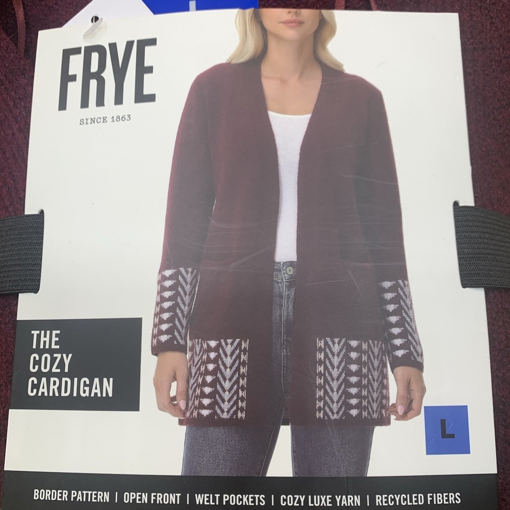 New Frye Women's The Cozy Luxe Cardigan, Dark Red Size Large Aztec Tribal Design